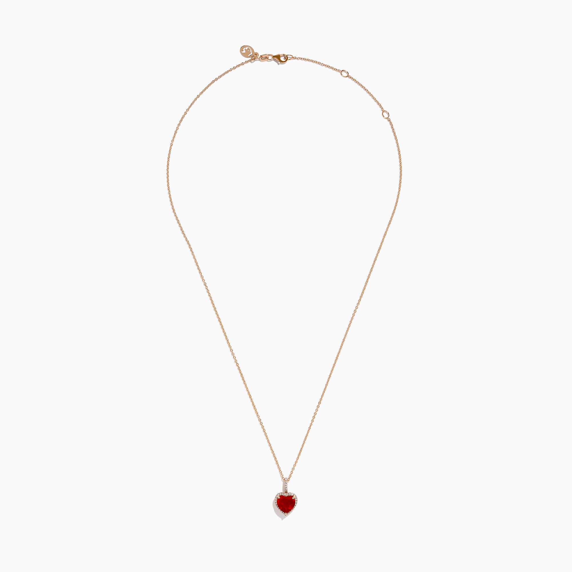 14K Rose Gold Fire Opal and Diamond Heart Halo Pendant
