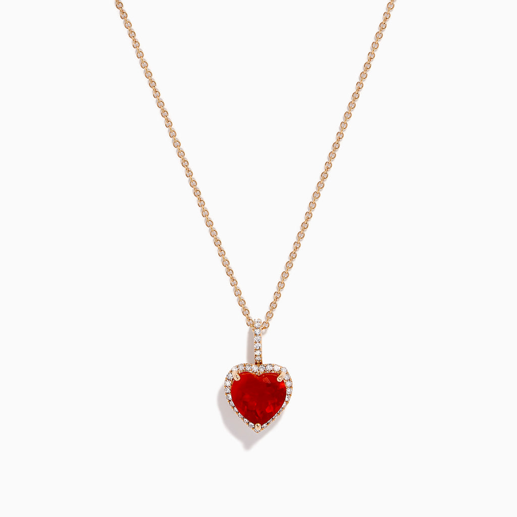 14K Rose Gold Fire Opal and Diamond Heart Halo Pendant