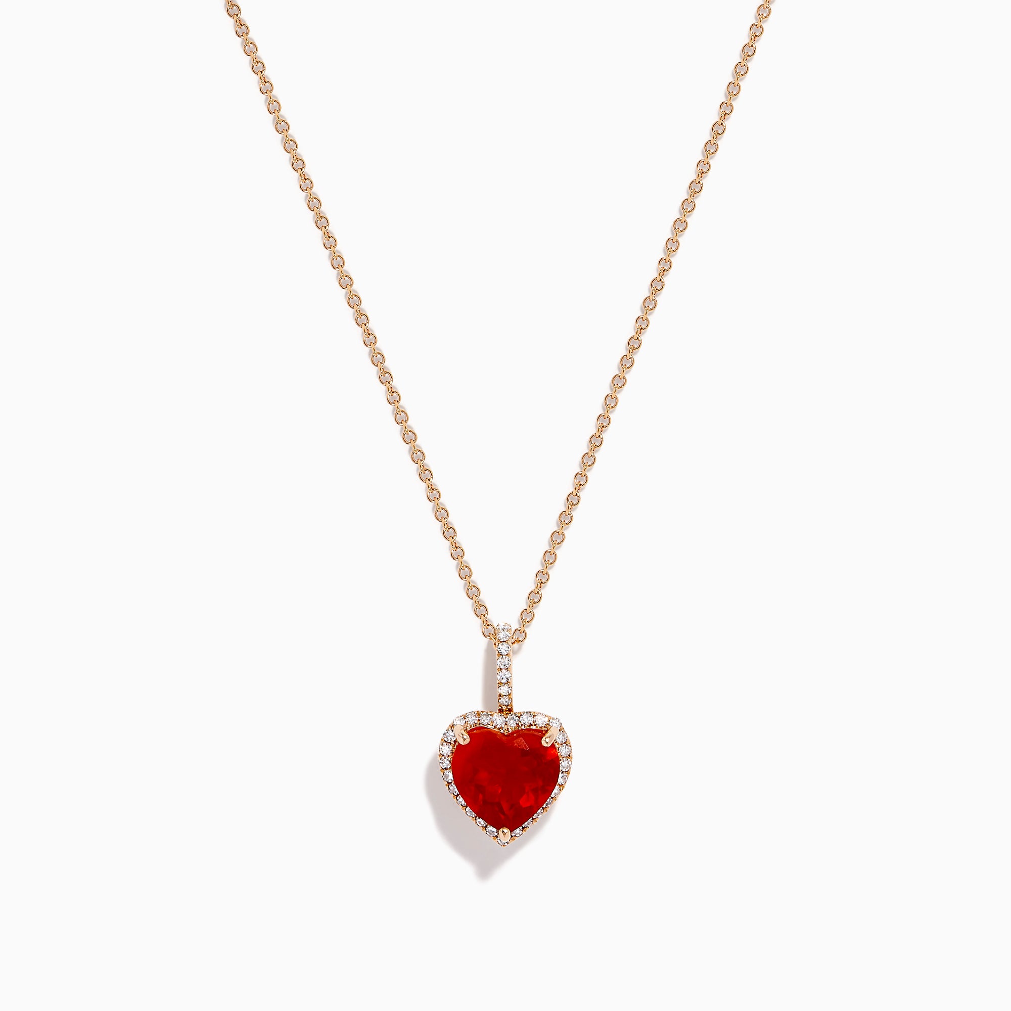 14K Rose Gold Fire Opal and Diamond Heart Halo Pendant