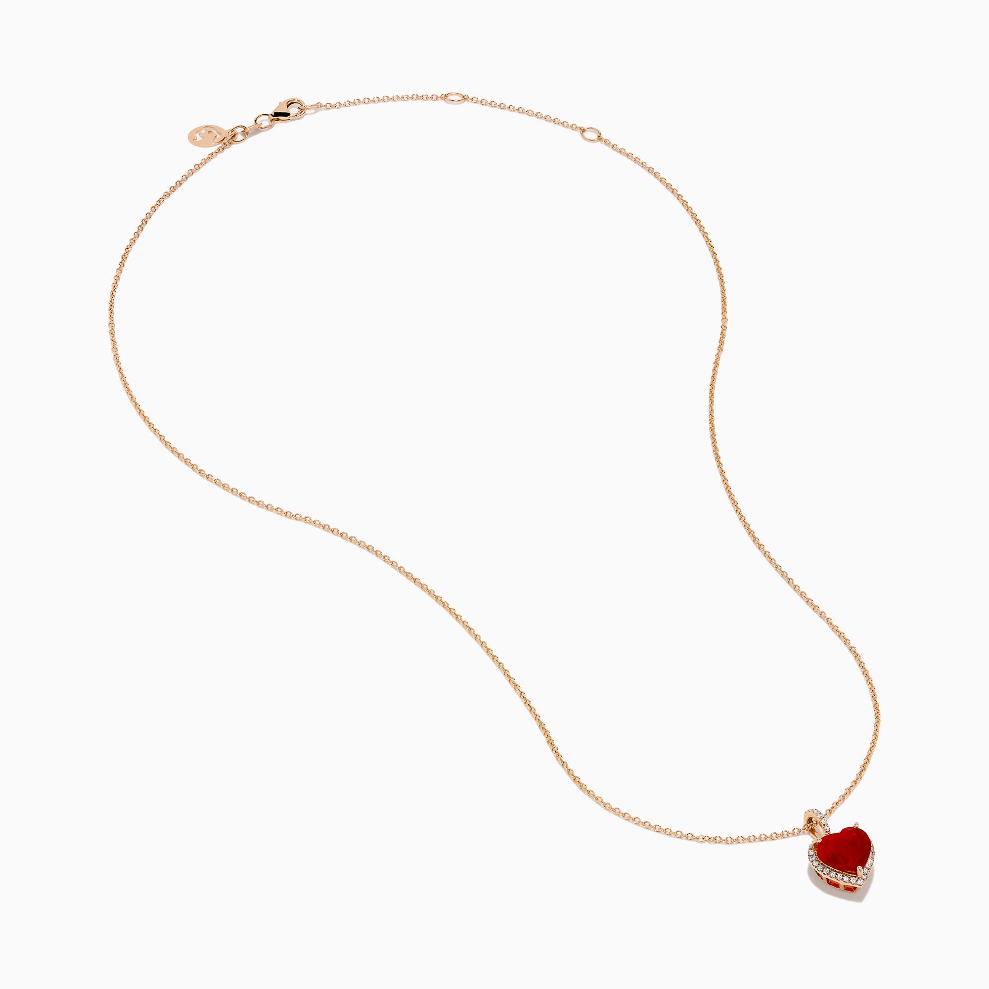 14K Rose Gold Fire Opal and Diamond Heart Halo Pendant