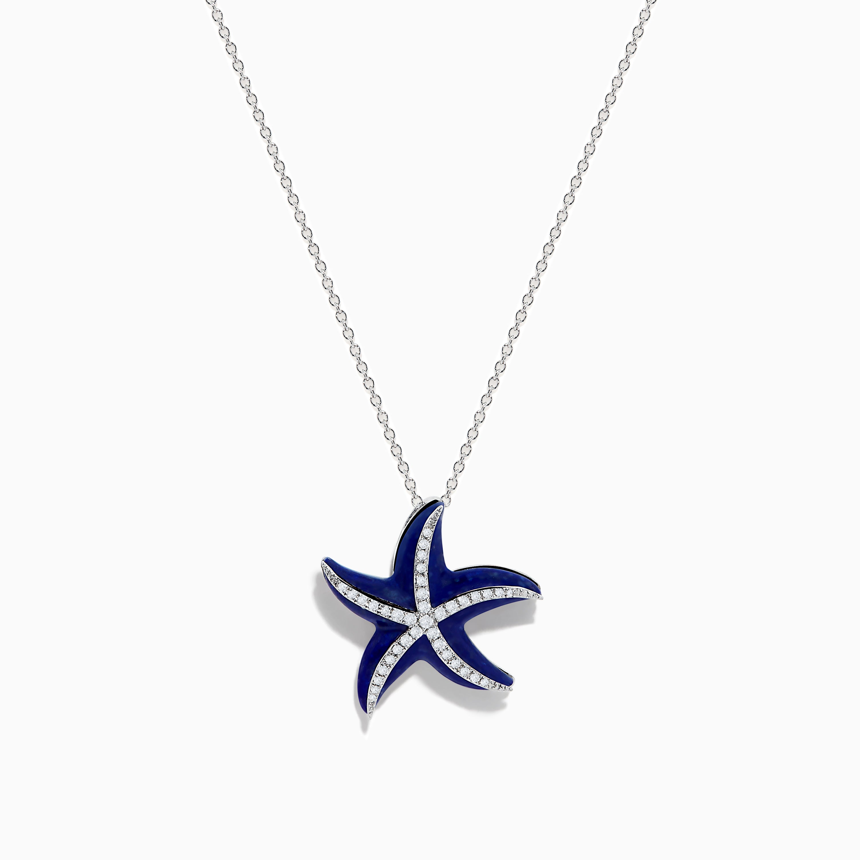 Seaside 14K White Gold Lapis and Diamond Starfish Pendant