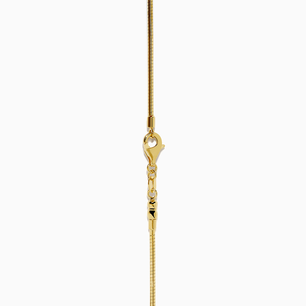 A 14K yellow gold snake chain pendant necklace featuring an ammolite and diamond, its multicolored gemstone showcased against a plain white background.