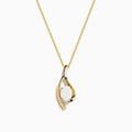 The Aurora 14K Yellow Gold Opal and Diamond Pendant showcases a delicate gold chain with an opal center and curved gold design, accented by a line of sparkling diamonds.