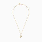 The Aurora 14K Yellow Gold Opal and Diamond Pendant showcases a delicate gold chain with an opal center and curved gold design, accented by a line of sparkling diamonds.