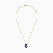 The Seaside 14K Gold Lapis Lazuli, Turquoise, and Diamond Nautilus Shell Pendant features a gold chain necklace with blue lapis sections, a turquoise center, and sparkling diamond accents.