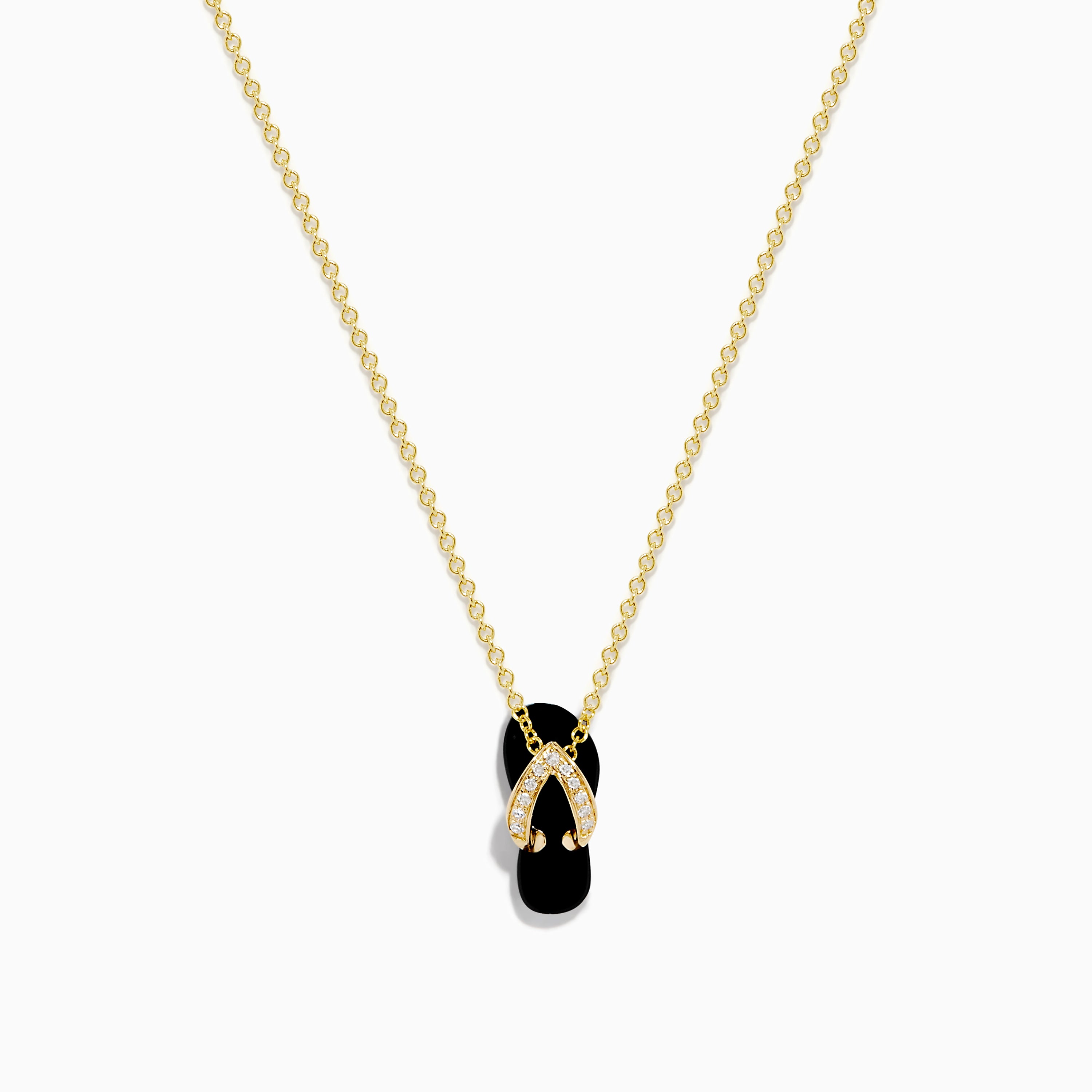 Novelty 14K Yellow Gold Onyx and Diamond Flip Flop Pendant - Main Image