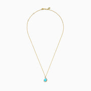The 14K Yellow Gold Turquoise and Diamond Pendant features a teardrop turquoise accented with a curved row of small diamonds, displayed on a white background.