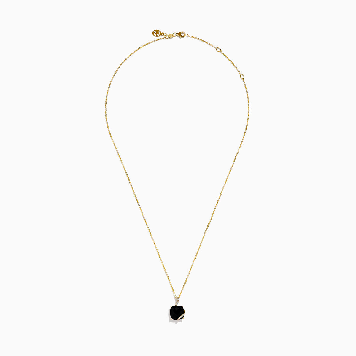 14K Yellow Gold Onyx and Diamond Cushion-Cut Solitaire Pendant