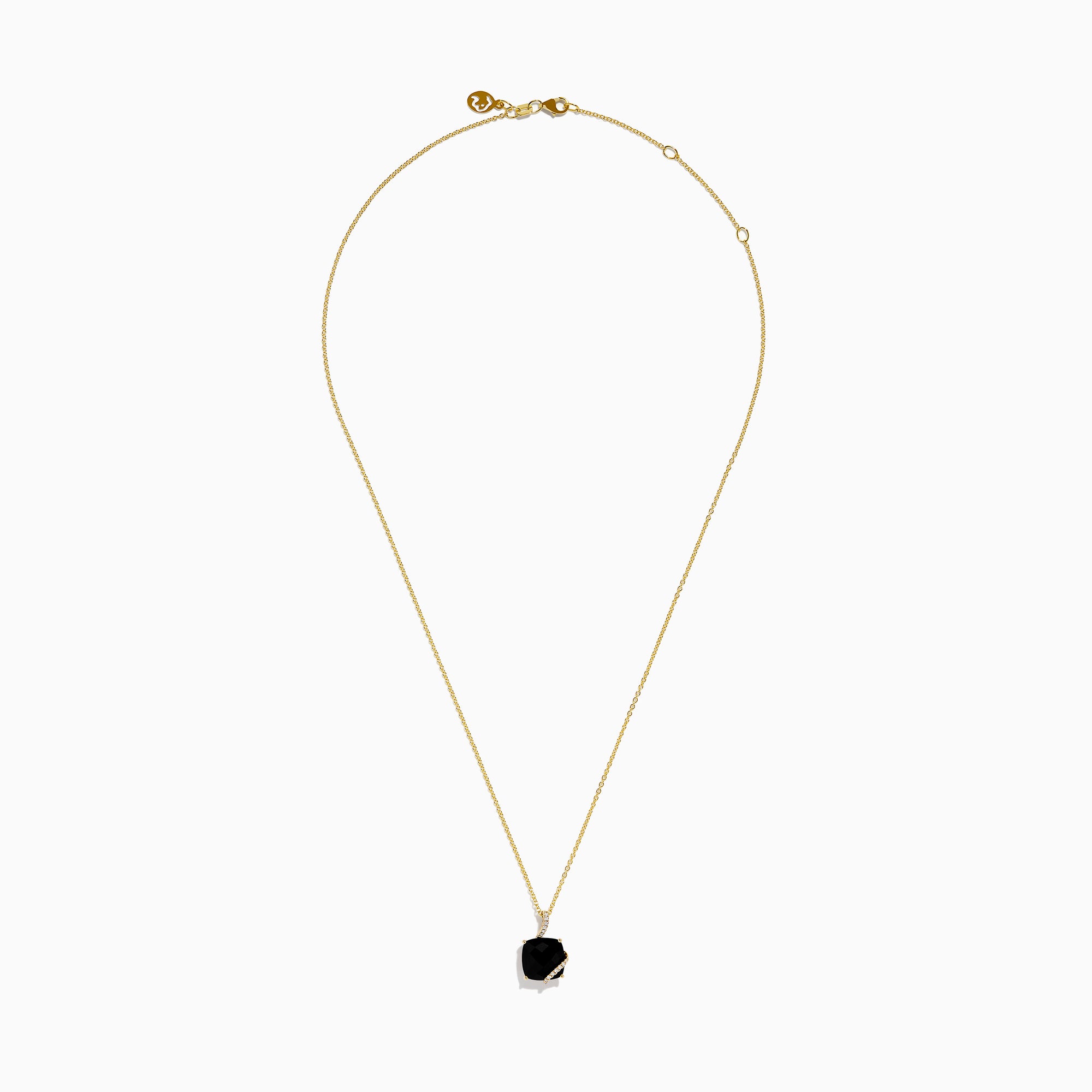14K Yellow Gold Onyx and Diamond Cushion-Cut Solitaire Pendant