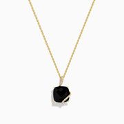 14K Yellow Gold Onyx and Diamond Cushion-Cut Solitaire Pendant