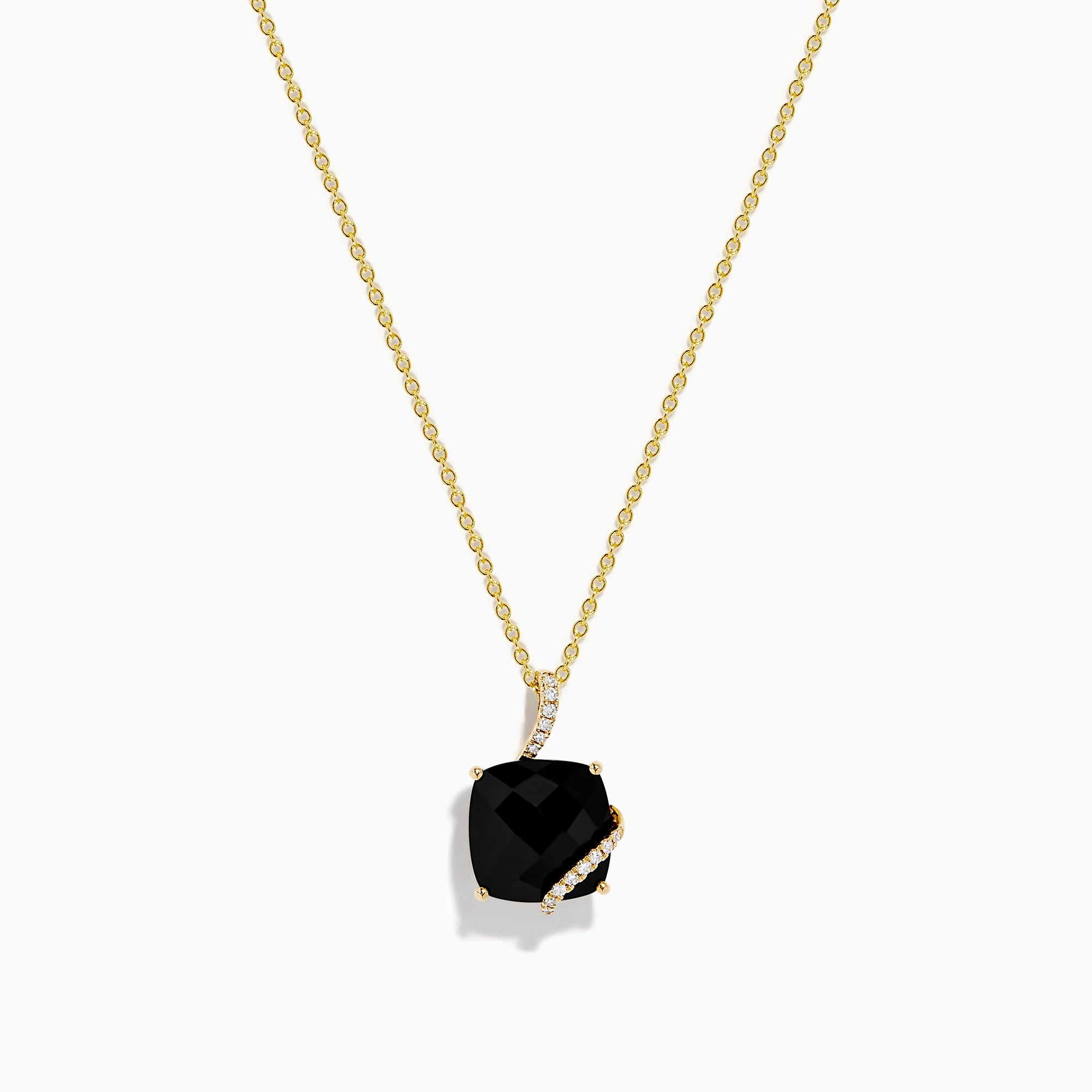 14K Yellow Gold Onyx and Diamond Cushion-Cut Solitaire Pendant