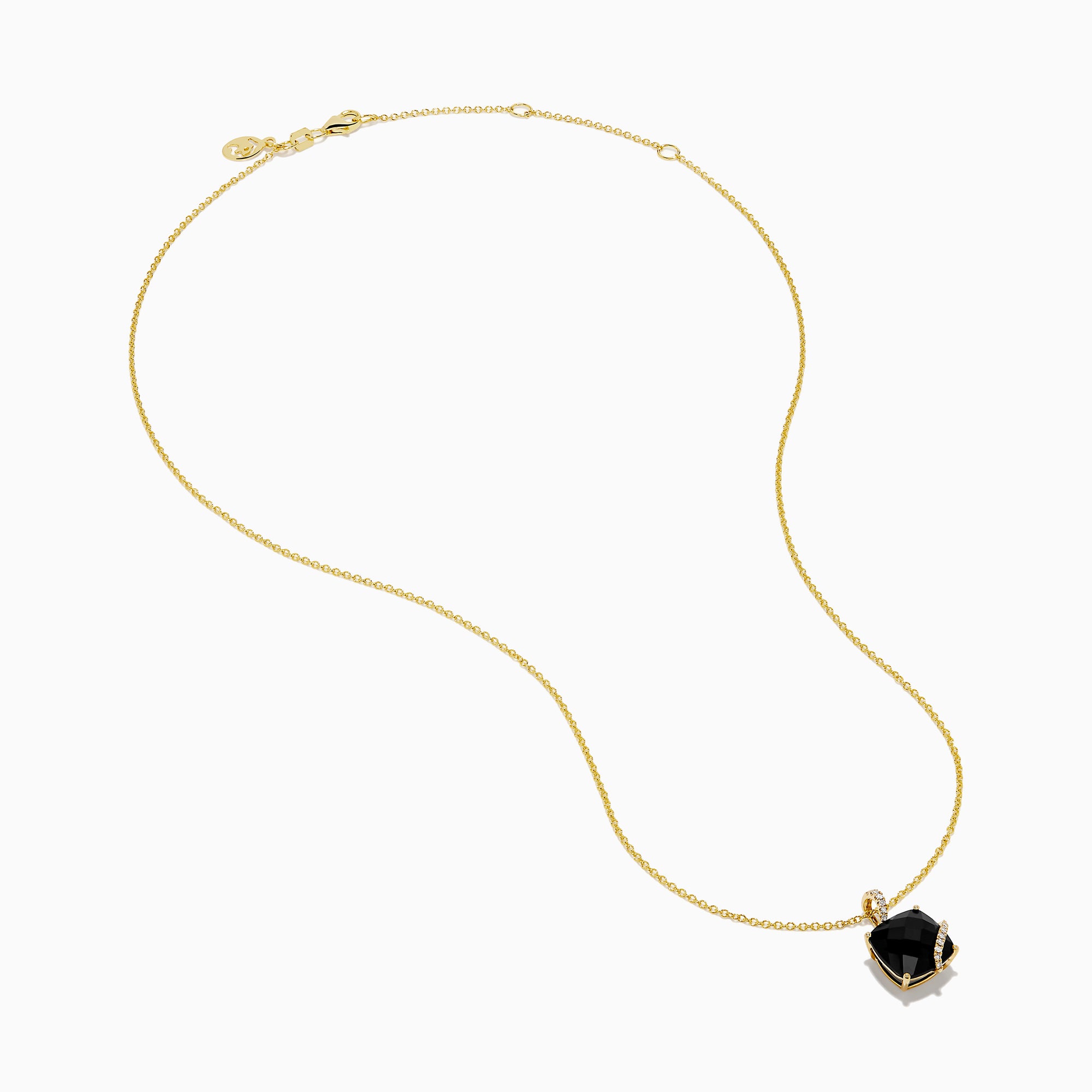 14K Yellow Gold Onyx and Diamond Cushion-Cut Solitaire Pendant