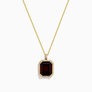 14K Yellow Gold Garnet and Diamond Halo Pendant