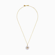 A 14K yellow gold chain necklace featuring a round freshwater pearl pendant with a diamond-adorned starfish, named the 14K Yellow Gold Fresh Water Pearl and Diamond Starfish Pendant.
