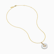 The 14K Yellow Gold Fresh Water Pearl and Diamond Anchor Pendant features a round pearl and anchor design adorned with diamonds.