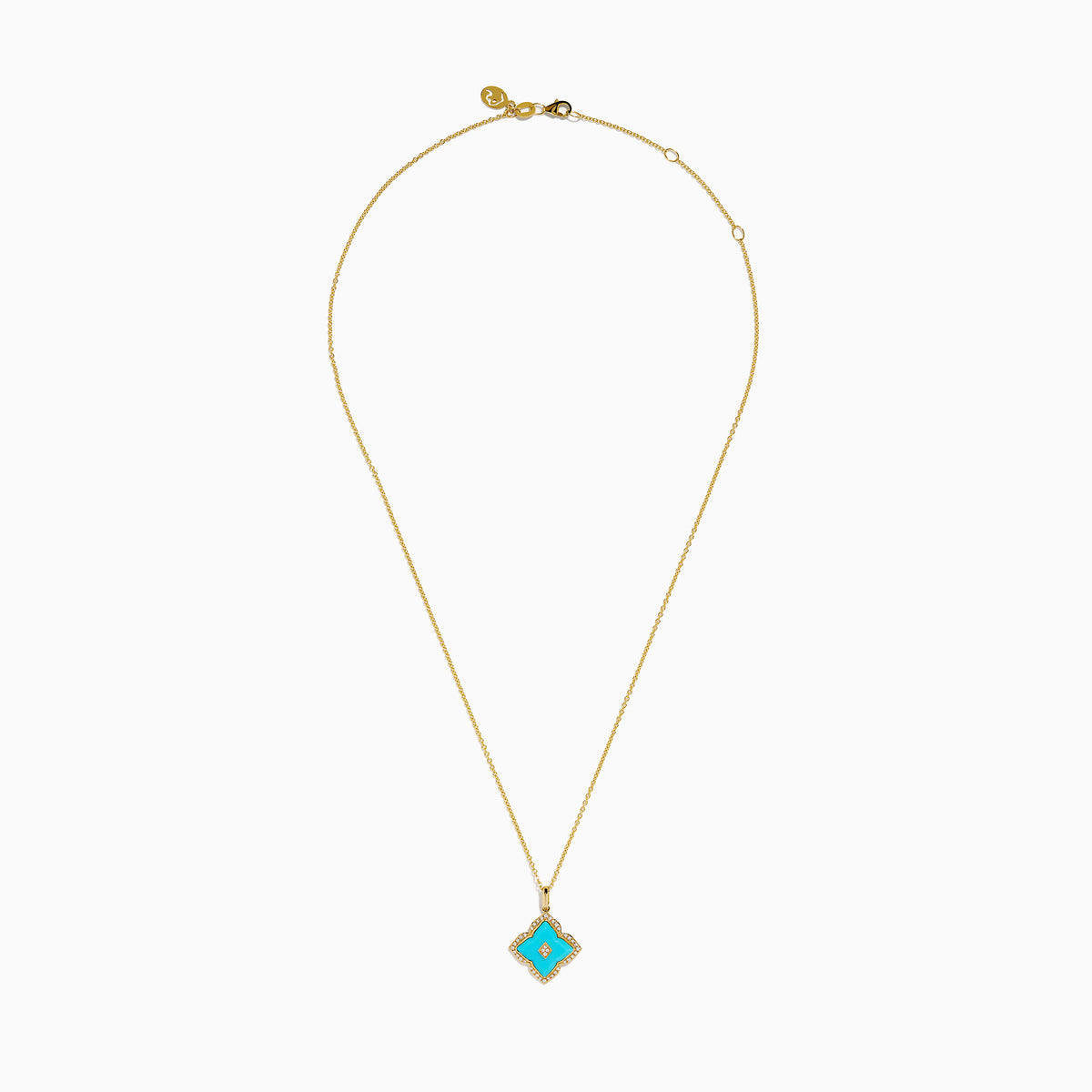 14K Yellow Gold Turquoise and Diamond Quatrefoil Halo Pendant