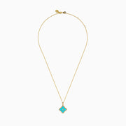 14K Yellow Gold Turquoise and Diamond Quatrefoil Halo Pendant