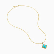 14K Yellow Gold Turquoise and Diamond Quatrefoil Halo Pendant
