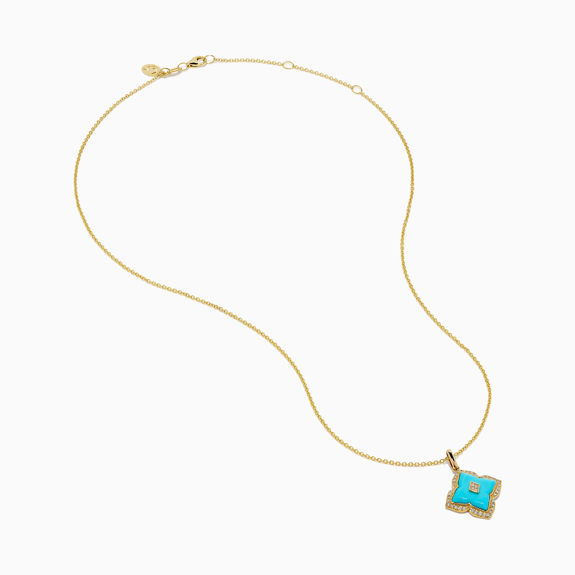 14K Yellow Gold Turquoise and Diamond Quatrefoil Halo Pendant
