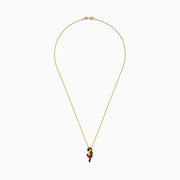 14K yellow gold chain necklace featuring a 14K Yellow Gold Multi Gemstone and Diamond Parrot Pendant with black, green, orange, gold, and magenta accents and sparkling diamonds on the parrot’s chest.