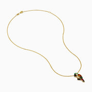 14K yellow gold chain necklace featuring a 14K Yellow Gold Multi Gemstone and Diamond Parrot Pendant with black, green, orange, gold, and magenta accents and sparkling diamonds on the parrot’s chest.