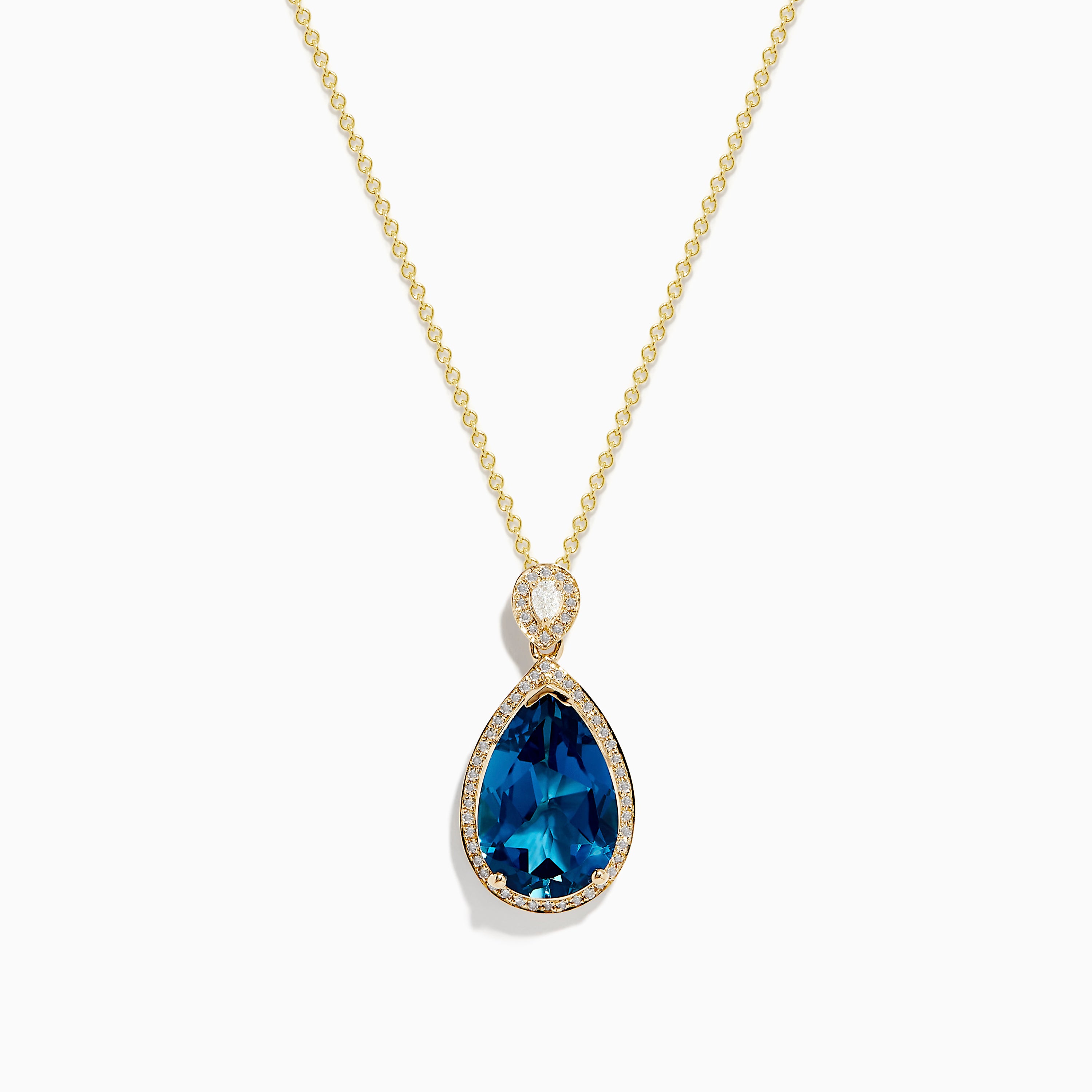 Ocean Bleu 14K Yellow Gold Blue Topaz and Diamond Teardrop Pendant