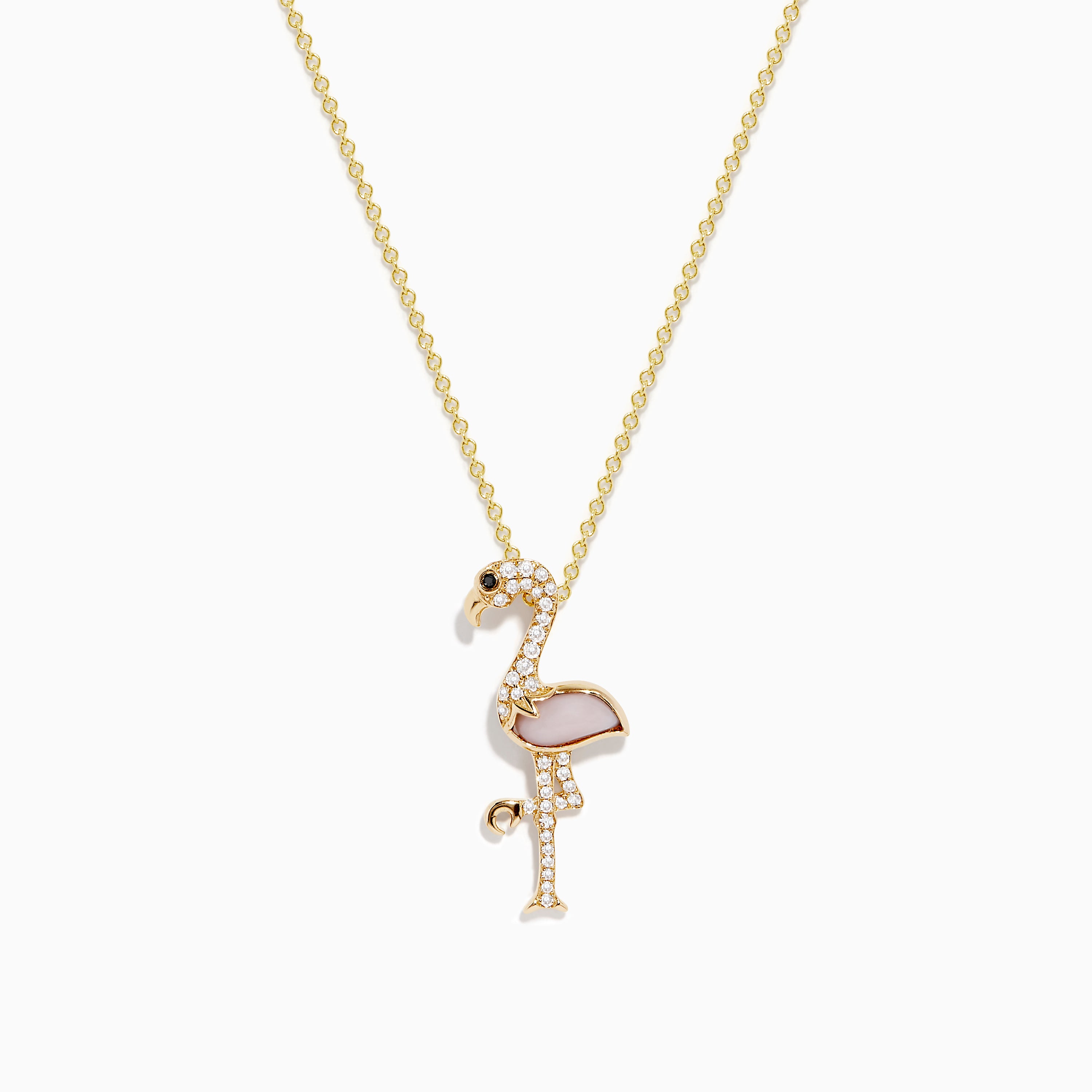 Safari 14K Yellow Gold Pink Opal and Diamond Flamingo Pendant