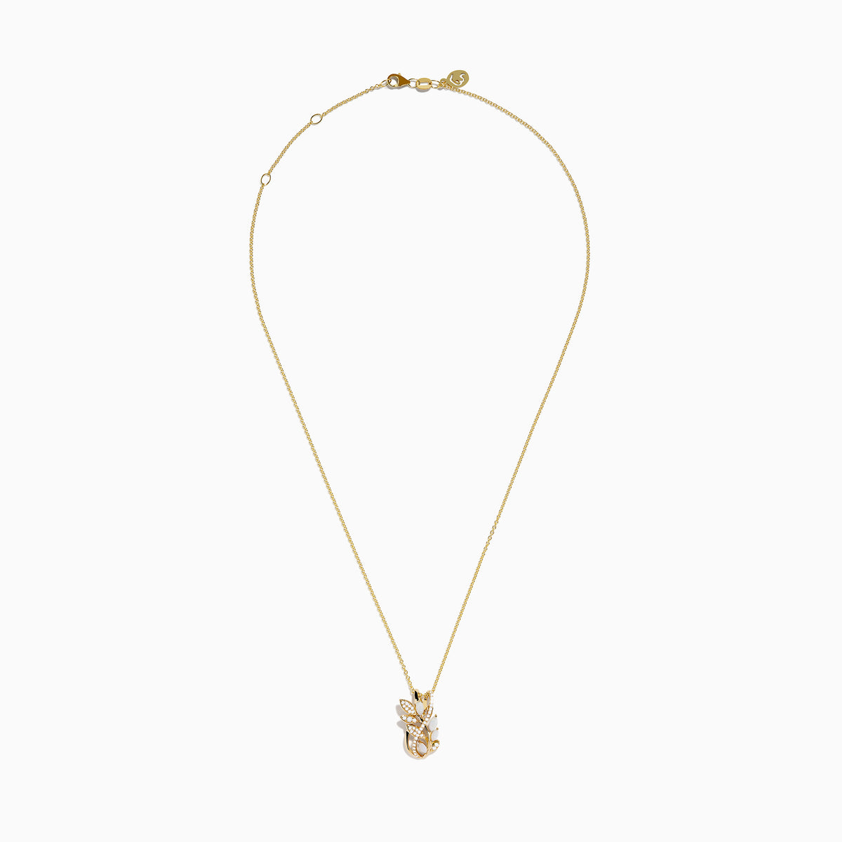 Aurora 14K Yellow Gold Opal and Diamond Leaf Pendant, adorned with sparkling gems and opal accents, showcased on a plain white background.