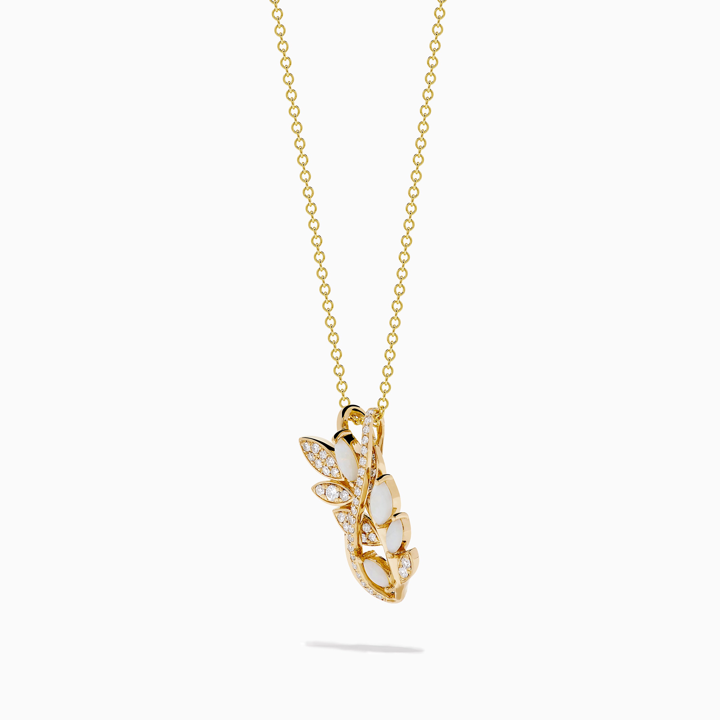 Aurora 14K Yellow Gold Opal and Diamond Leaf Pendant – effyjewelry.com