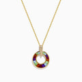 The Mosaic 14K Yellow Gold Multi Gemstone and Diamond Pendant features vibrant gems encircling the ring and sparkling diamonds on the bail, showcased against a white background.
