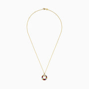 The Mosaic 14K Yellow Gold Multi Gemstone and Diamond Pendant features vibrant gems encircling the ring and sparkling diamonds on the bail, showcased against a white background.