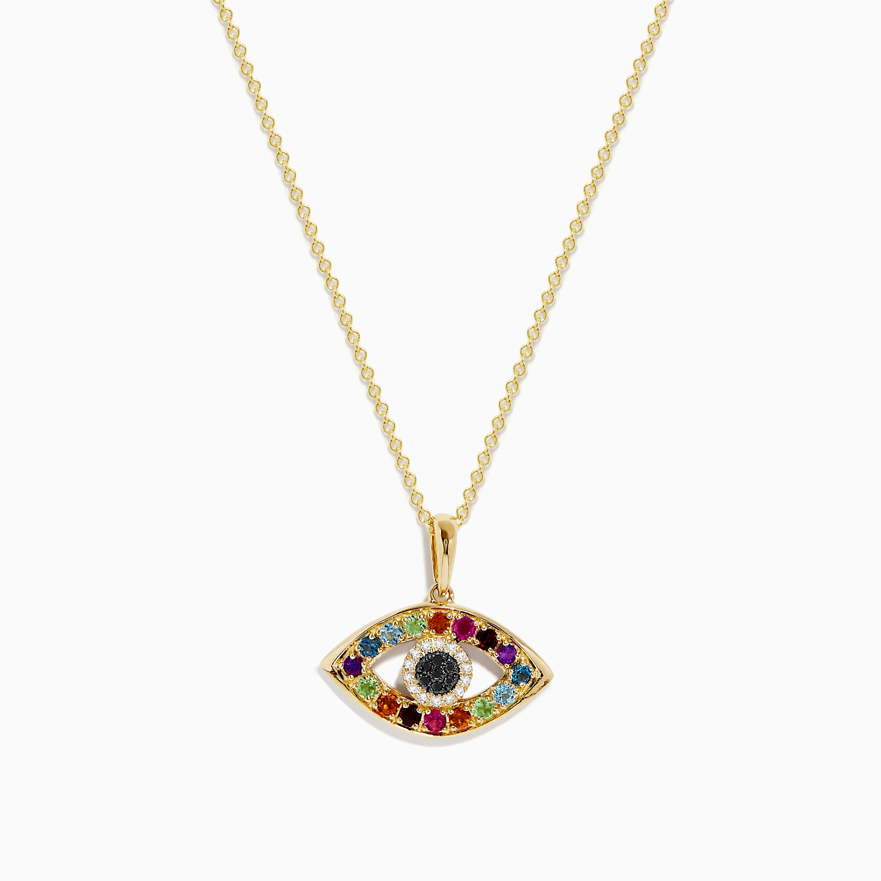 Effy Novelty 14K Yellow Gold Diamond and Multi Stone Evil Eye Pendant