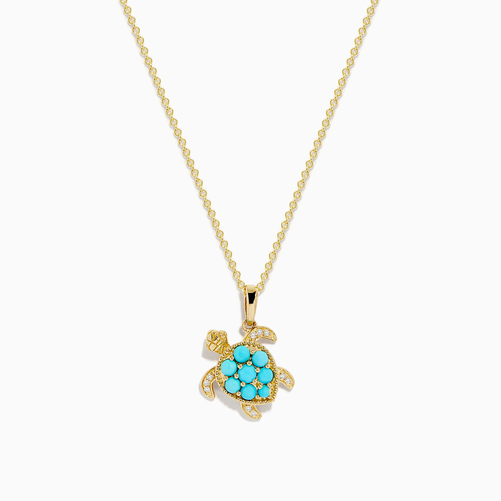 Effy Seaside 14K Yellow Gold Turquoise and Diamond Turtle Pendant