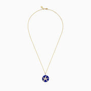 The Seaside 14K Yellow Gold Lapis and Diamond Starfish Pendant features a round lapis stone and a diamond-encrusted starfish design on a yellow gold chain.