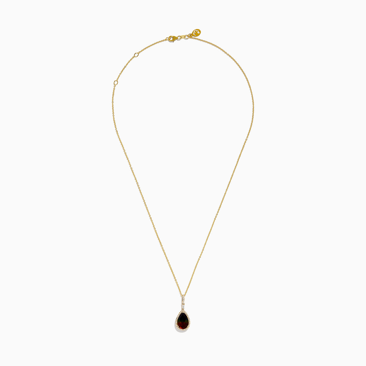 The 14K Yellow Gold Ammolite and Diamond Pendant features a pear-shaped Ammolite accented with small diamonds, set in yellow gold.