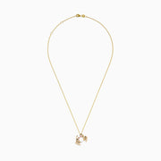 The 14K Yellow Gold Freshwater Pearl, Pink Sapphire and Diamond Crab Pendant features a charming crab with a freshwater pearl body, pink sapphire eyes, and diamond accents on a delicate chain.