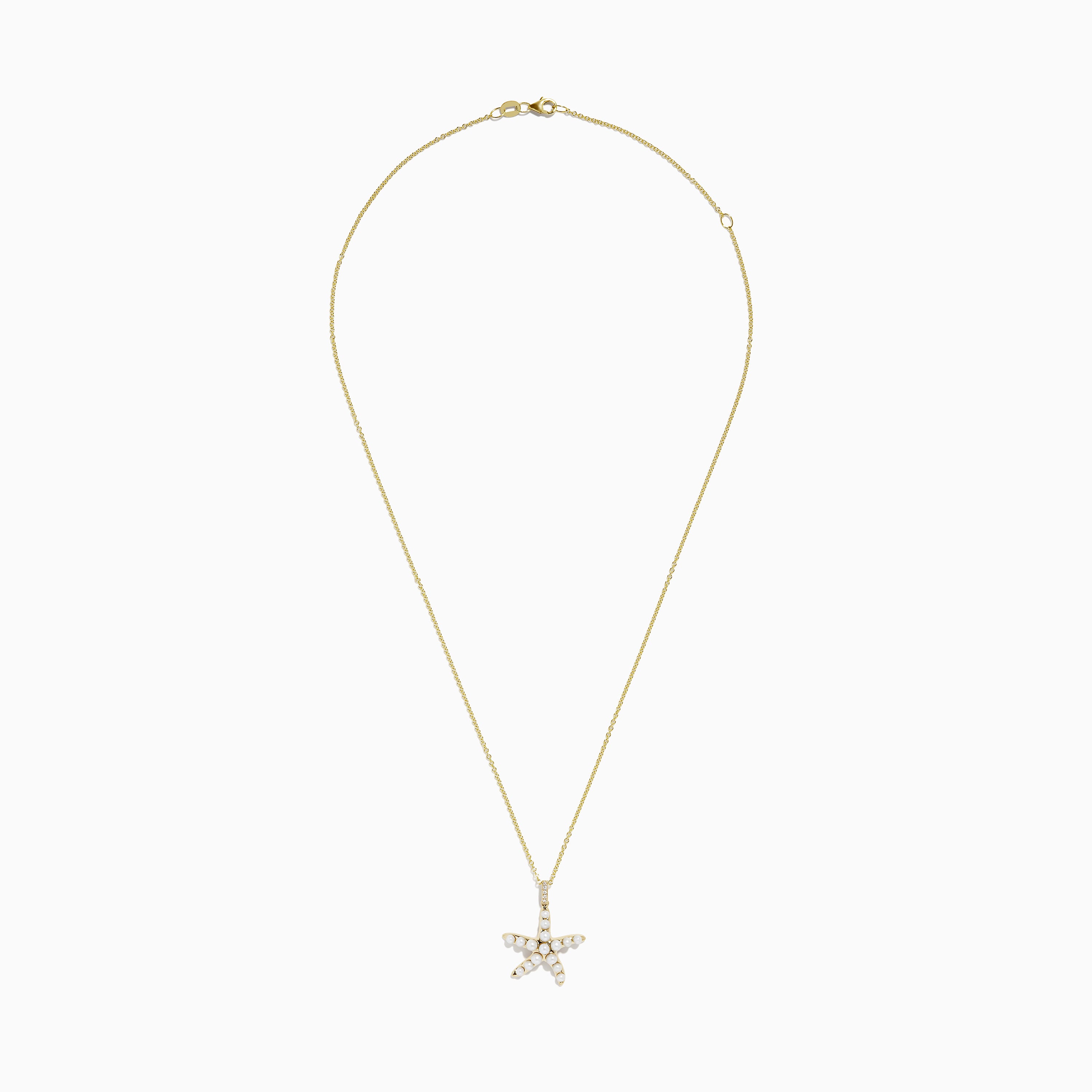 Effy Seaside 14K Yellow Gold Fresh Water Pearl & Diamond Starfish Pendant