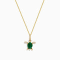 The Seaside 14K Yellow Gold Malachite and Diamond Turtle Pendant features a malachite shell and sparkling diamonds on the flippers, displayed against a white background.