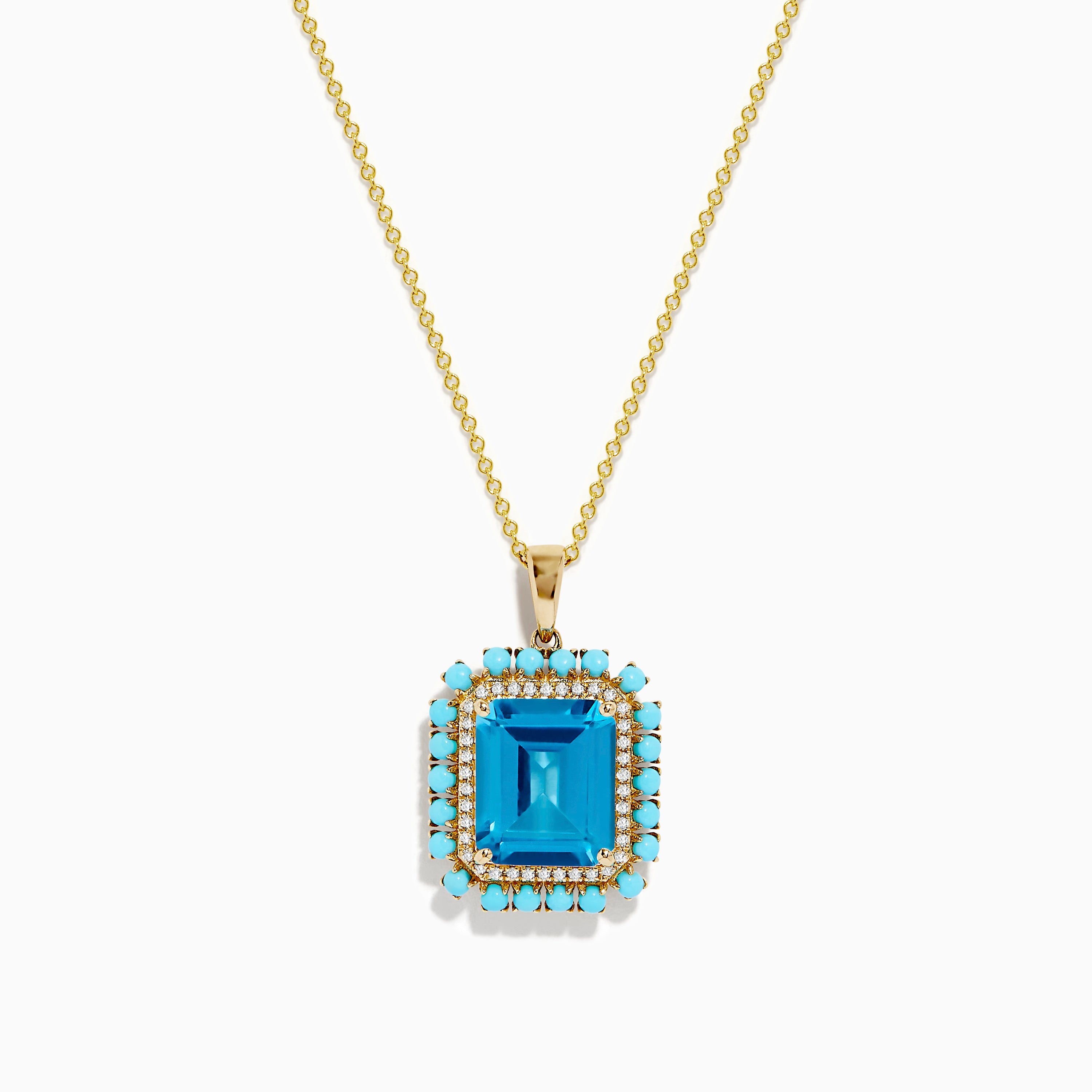 Effy 14K Yellow Gold Blue Topaz, Turquoise and Diamond Pendant