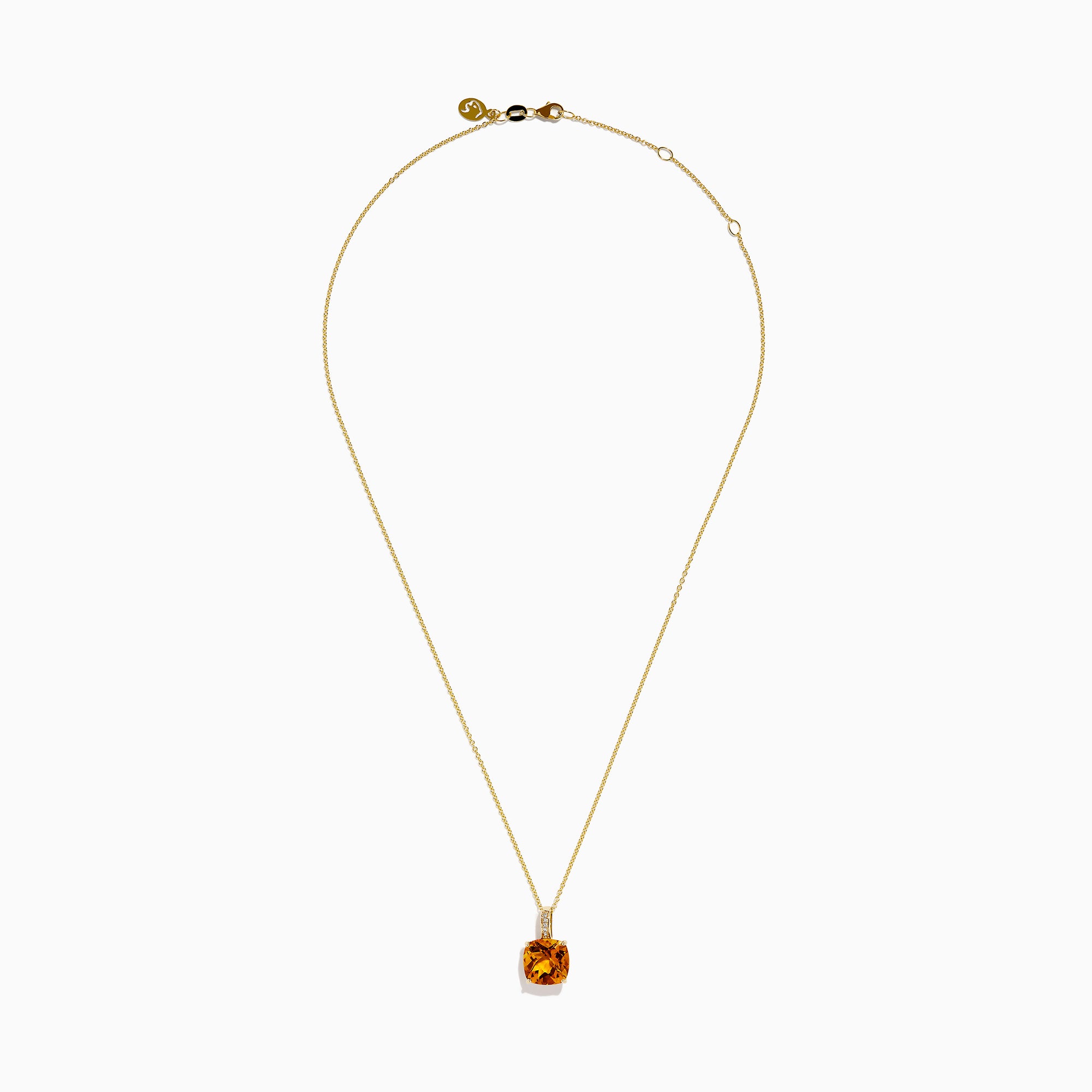 14K Yellow Gold Citrine and Diamond Cushion-Cut Solitaire Pendant