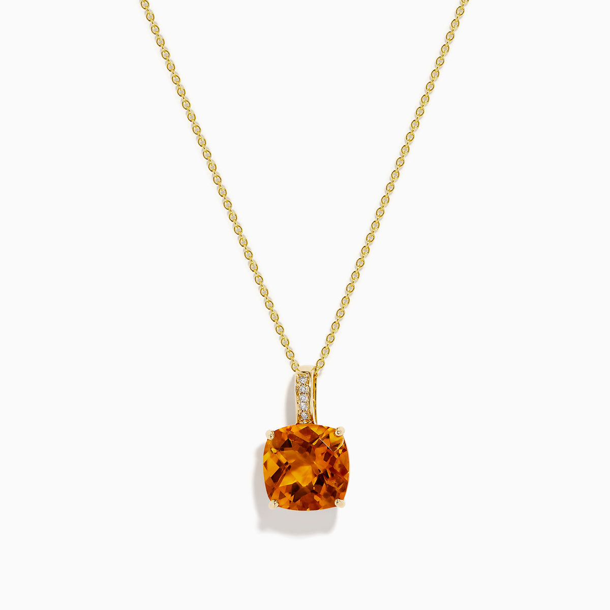 14K Yellow Gold Citrine and Diamond Cushion-Cut Solitaire Pendant