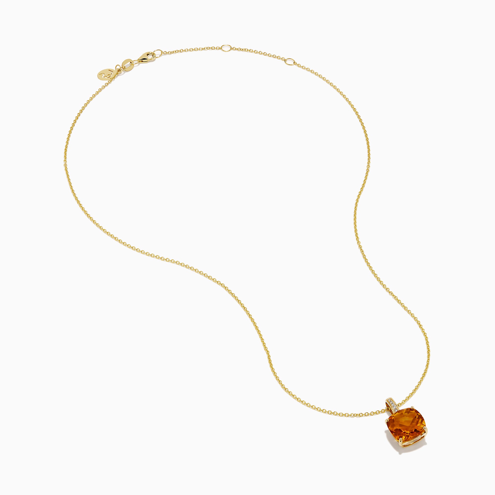 14K Yellow Gold Citrine and Diamond Cushion-Cut Solitaire Pendant