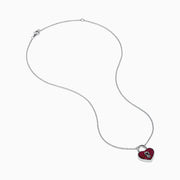 The 925 Sterling Silver Ruby Heart Lock Necklace features a heart-shaped padlock pendant with small red gemstones and a central keyhole, displayed on a white background.