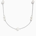 The 925 Sterling Silver Pearl Necklace with Fresh Water Pearl features evenly spaced round pearls on a delicate silver chain, shown on a plain white background.