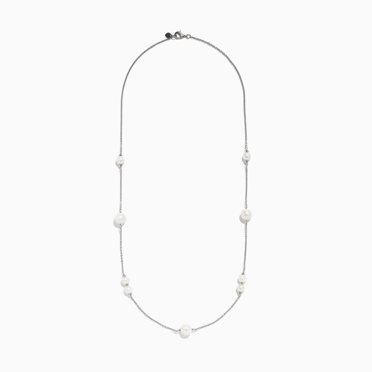 The 925 Sterling Silver Pearl Necklace with Fresh Water Pearl features evenly spaced round pearls on a delicate silver chain, shown on a plain white background.