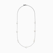 The 925 Sterling Silver Pearl Necklace with Fresh Water Pearl features evenly spaced round pearls on a delicate silver chain, shown on a plain white background.