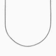 The Mens 925 Sterling Silver Chain Necklace features a two-layered box link design, displayed in a gentle curve on a plain white background to showcase its shiny metallic finish and simple elegance. Ideal as a mens accessory.