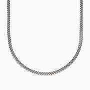 The Mens 925 Sterling Silver Chain Necklace features a two-layered box link design, displayed in a gentle curve on a plain white background to showcase its shiny metallic finish and simple elegance. Ideal as a mens accessory.