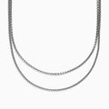 The Mens 925 Sterling Silver Chain Necklace features a two-layered box link design, displayed in a gentle curve on a plain white background to showcase its shiny metallic finish and simple elegance. Ideal as a mens accessory.