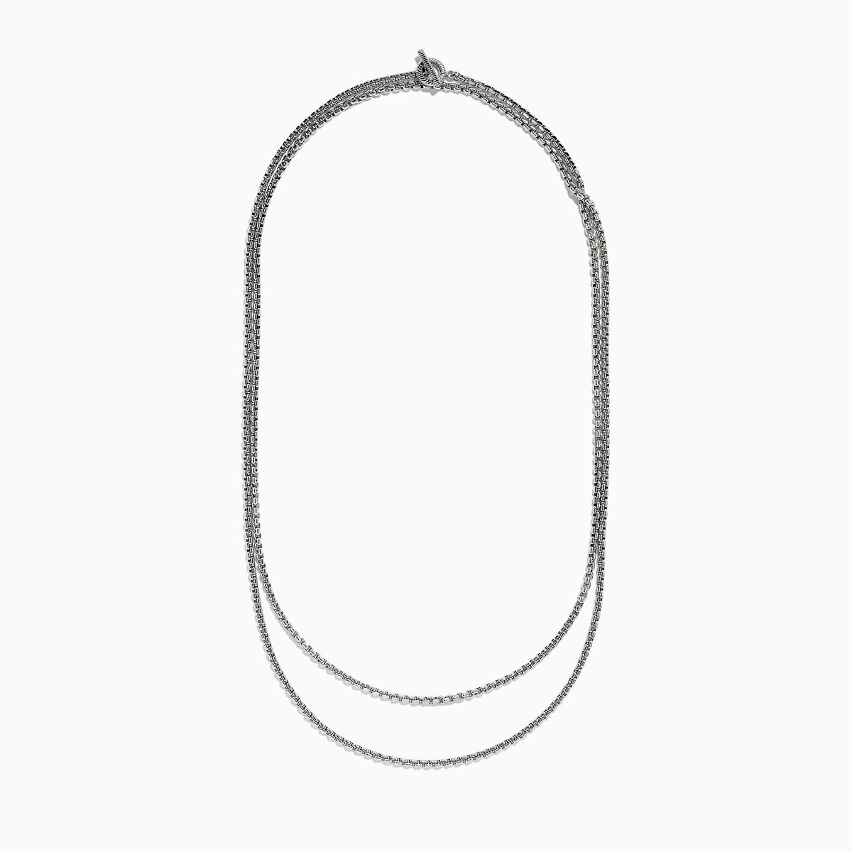 The Mens 925 Sterling Silver Chain Necklace features a two-layered box link design, displayed in a gentle curve on a plain white background to showcase its shiny metallic finish and simple elegance. Ideal as a mens accessory.